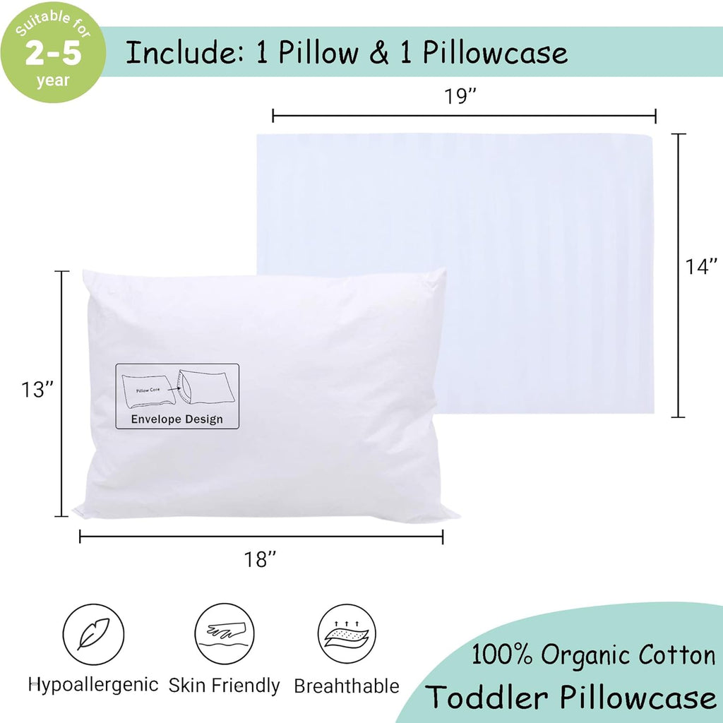 ZPECC Toddler Pillow - Hypoallergenic Organic Cotton 13x18 Kids Pillow with Pillowcase | White Stripe