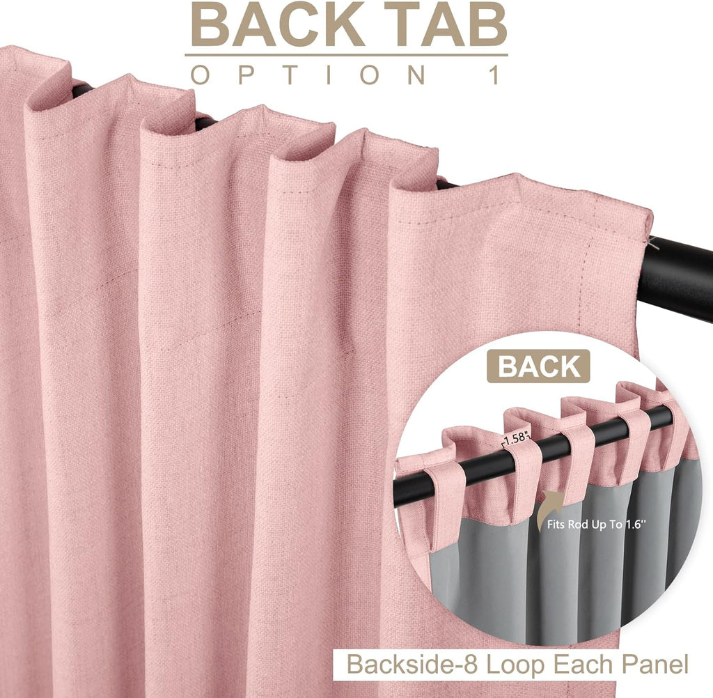 Skiennix 100% Blackout Linen Curtains - Thermal Insulated Drapes, 50" W x 96" L, Baby Pink | 2 Panels Set