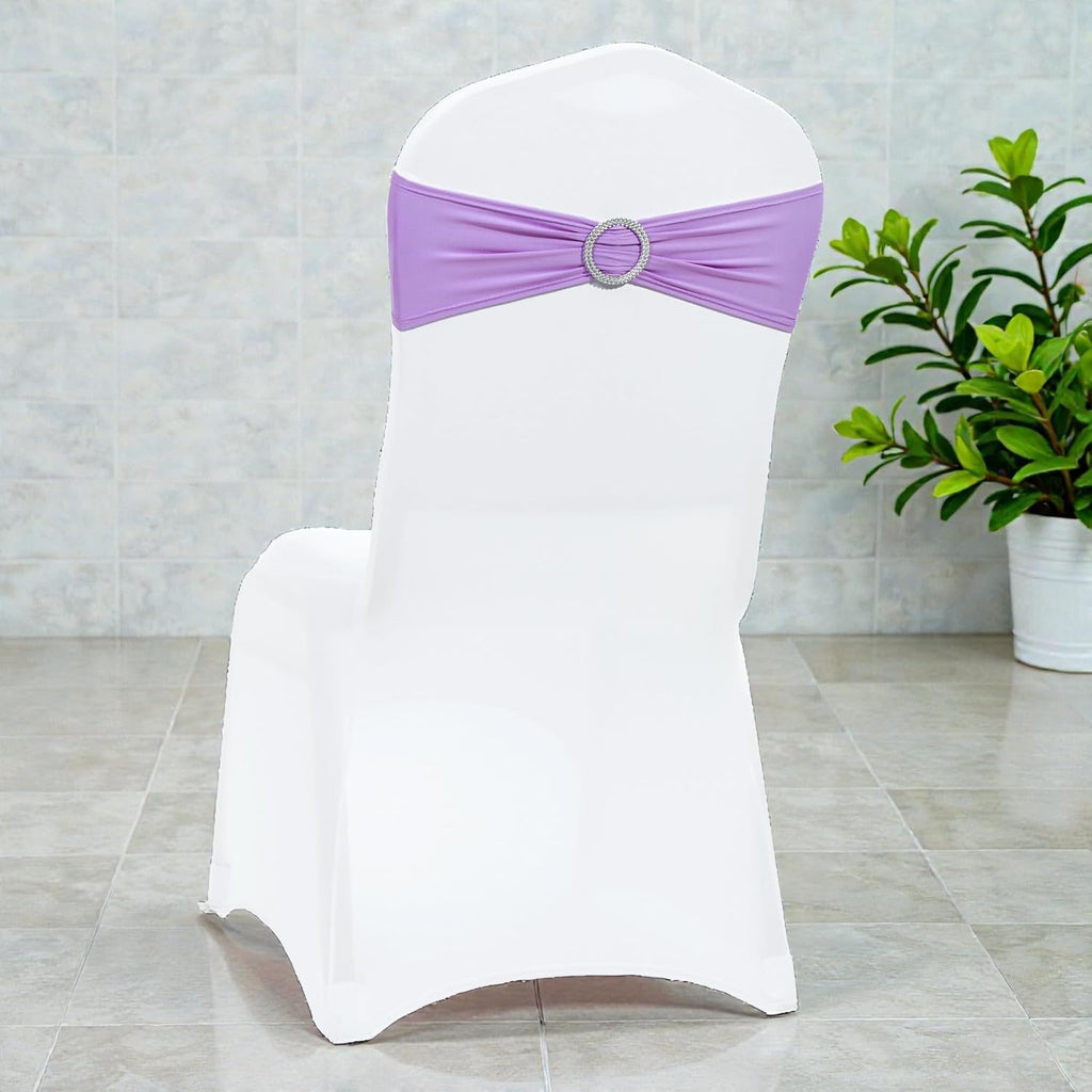 MDS Spandex Chair Sashes - Universal Fit Elastic Stretch Bands with Buckle Slider Bow | Pack of 250 - Lavender