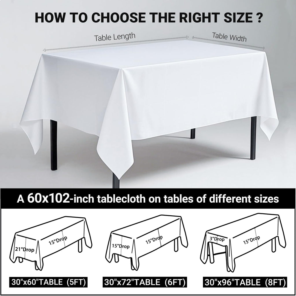 MRJ 60 x 102 Inch White Rectangle Polyester Table Cloth Machine Washable Wrinkle Resistant Fabric for Banquet Indoor Outdoor Use