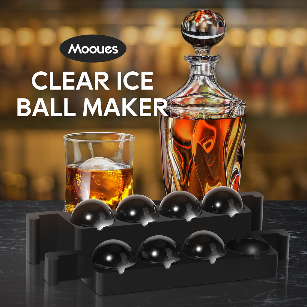 Mooues Clear Ice Ball Maker Mold, 8 Large Whiskey Ice Cubes Mold, 2 Inch Round Silicone Ice Molds for Cocktails, Idea Gifts for Dad Boyfriend Boss Men who Have Everything