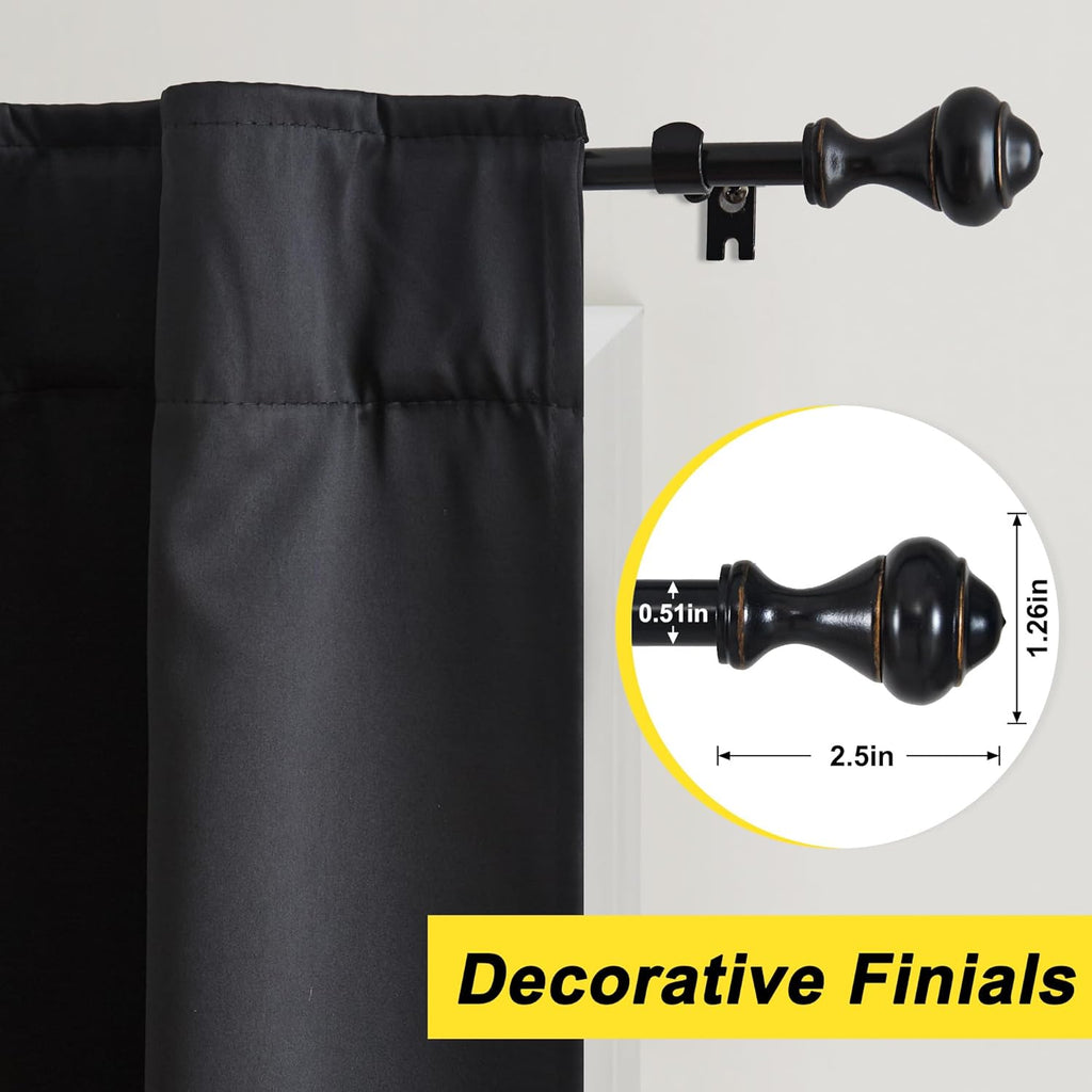 NICETOWN Adjustable Curtain Rods - 2-Pack 48-86 Inch Matte Black Copper with Decorative Finials | Heavy Duty Window Drapery Poles for Indoor/Outdoor Use