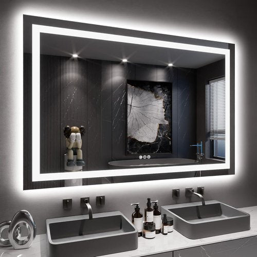LOAAO LED Bathroom Mirror - 60x40 Anti-Fog, Dimmable, Backlit & Front Lit | Lighted Vanity Mirror with Memory Function, Tempered Glass
