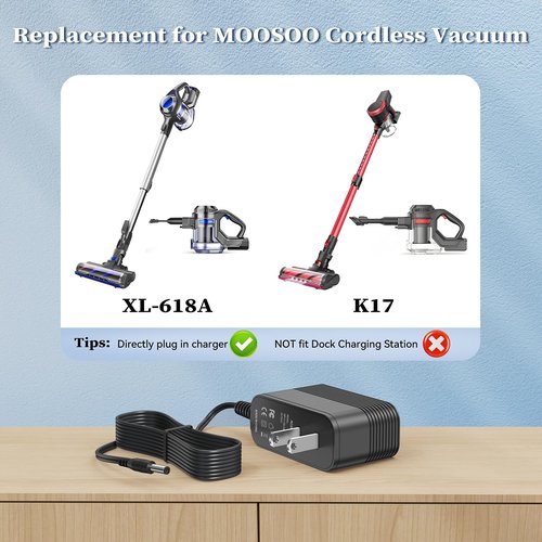 26V Charger for MOOSOO Cordless Vacuum Cleaner Power Cord Replacement for MOOSOO M X6 XL618 XL-618A K17 K17 Pro VC01 M24 M8 Stick Vacuum Cleaner Power Adapter Supply