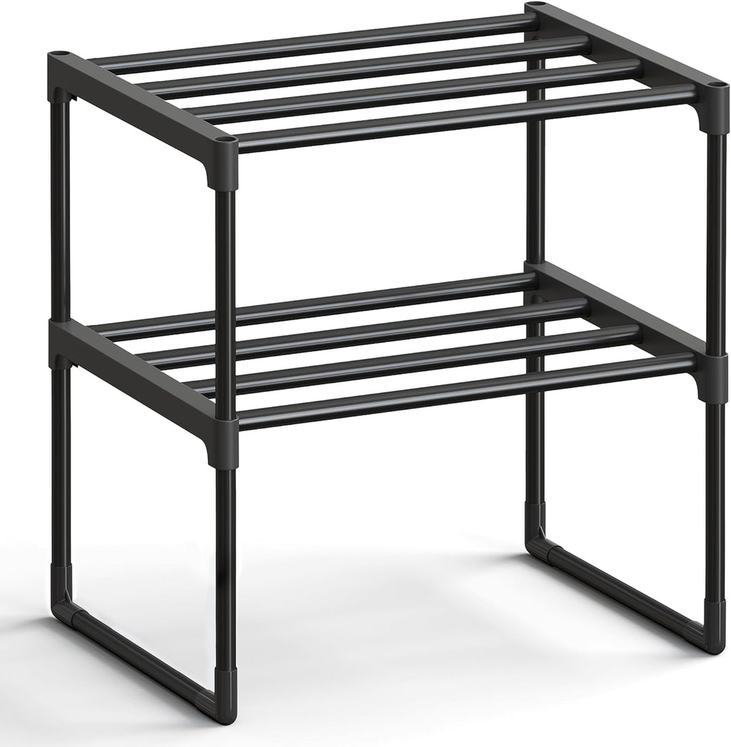 SONGMICS 2-Tier Shoe Rack - Stackable Metal Organizer for 3-6 Pairs | Black, 11.8 x 16.7 x 14.8 Inches