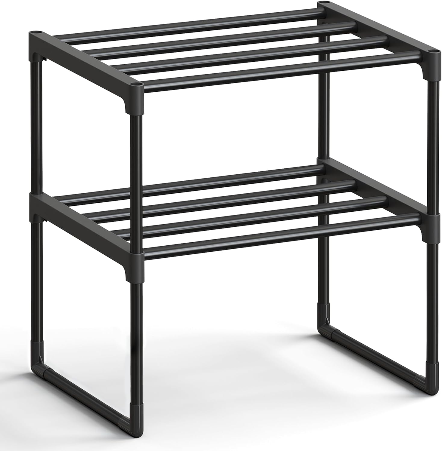 SONGMICS 2-Tier Shoe Rack - Stackable Metal Organizer for 3-6 Pairs | Black, 11.8 x 16.7 x 14.8 Inches