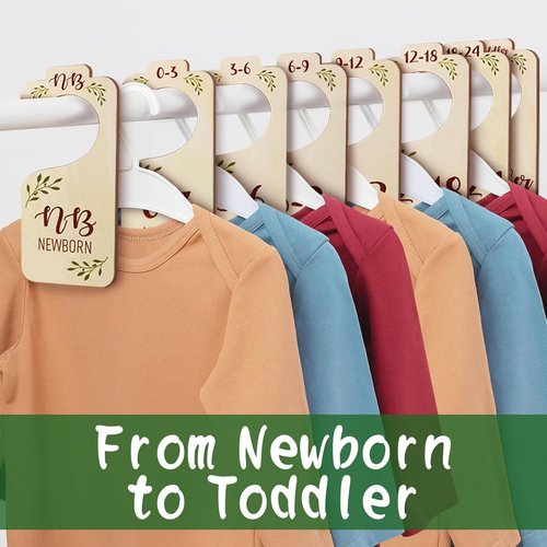 Baby Closet Dividers - 8 PCS Adorable Wooden Double-Sided Size Hangers for Newborn to Toddler | Nursery Decor