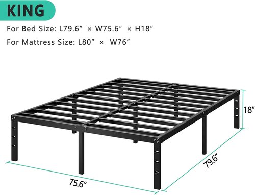 HLIPHA King Size Metal Platform Bed Frame - 18 Inch Tall, Heavy Duty Support Slats, Easy Assembly, Black