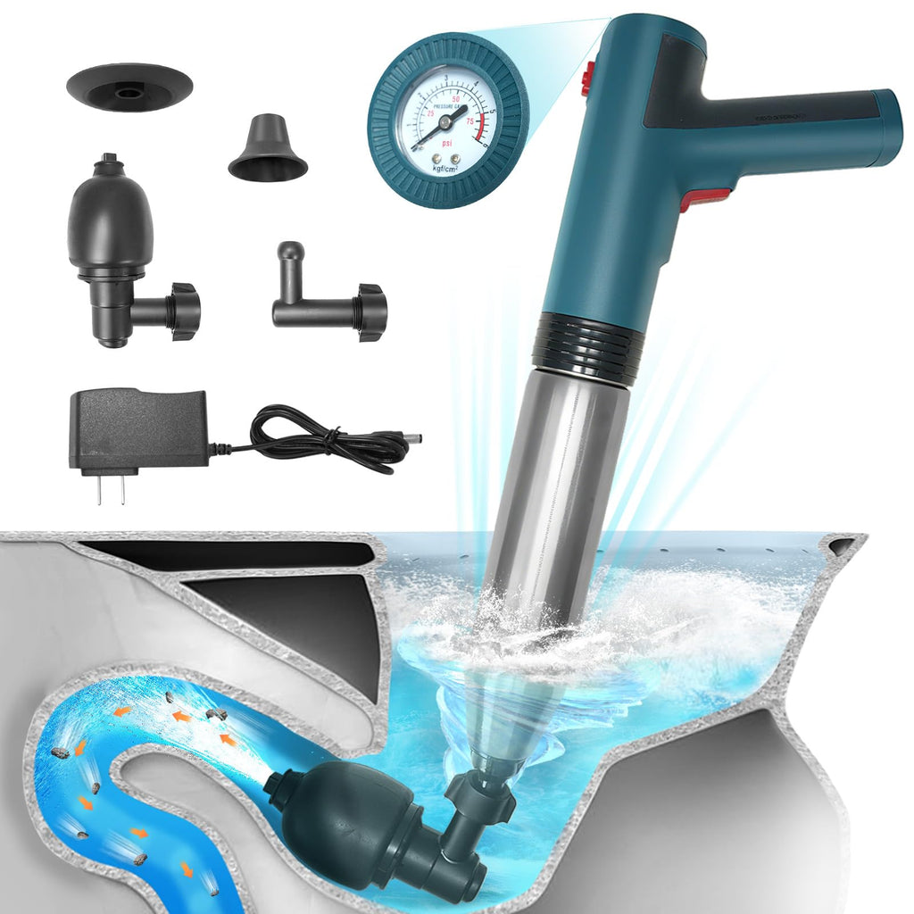 RisxhgYses Electric Toilet Plunger,High Pressure Toilet Plunger,For Bathroom Floors Shower Kitchen Drain Sinks Unclogger, Heavy Duty Clog Remover Declogger Toilet Plumbing Clogs