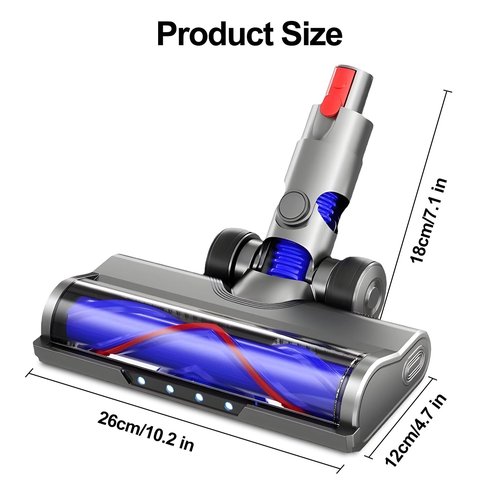 POMBEU Vacuum Attachments Cordless Parts Compatible with Dyson V7 V8 V10 V11 V15, Head Replacement with Quick-Release Brush Roller & LED Light,Powerful Suction Removes Dust for Carpet & Hardwood Floor