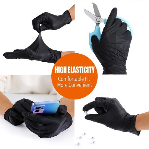 LW Concept Disposable Nitrile Gloves, Chemical Resistant, Powder-Free, Latex-Free, Non-Sterile, Food Safe, 5 Mil, Black, 1000-Count (Medium)