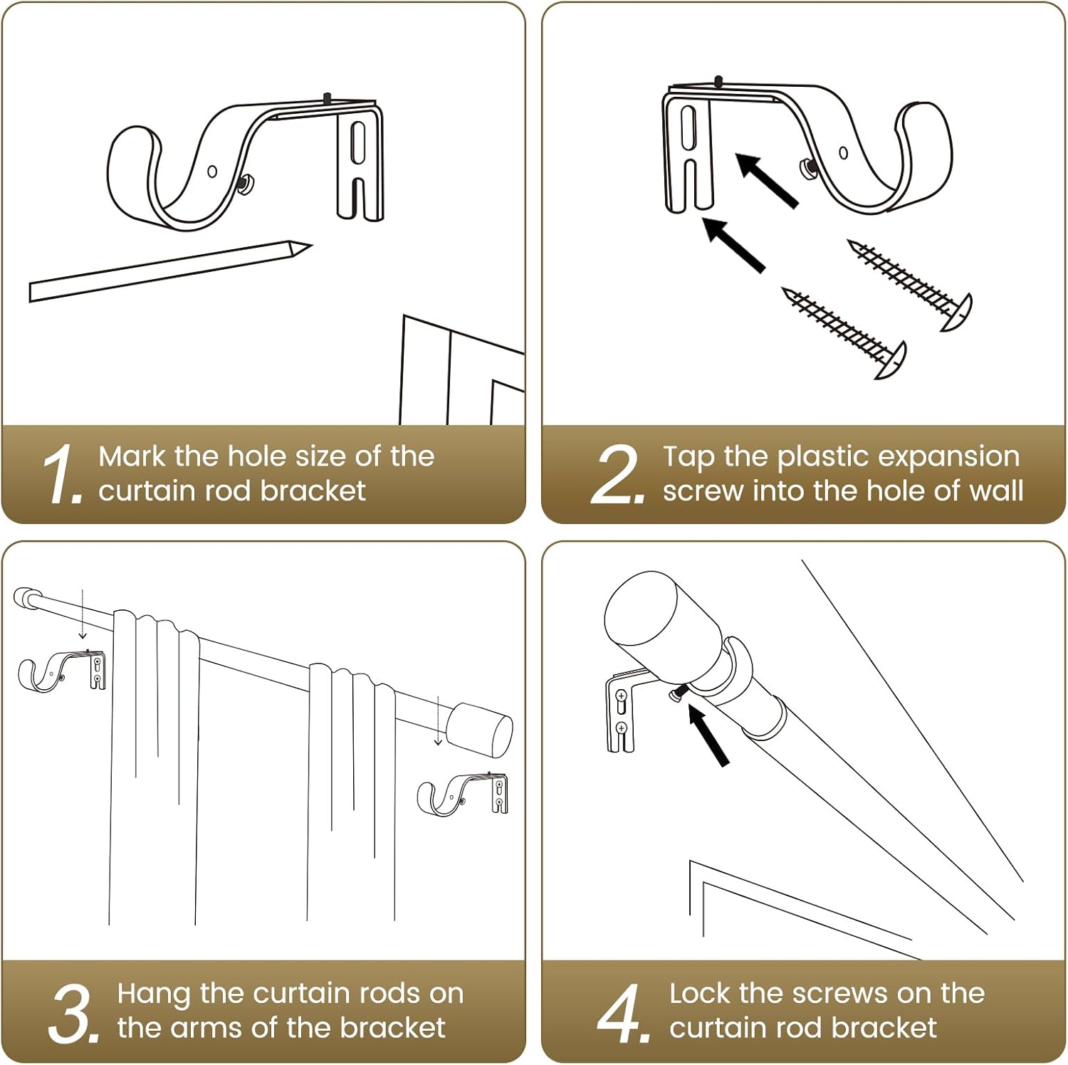 Skiennix 1” Diameter Gold Curtain Rod - Heavy Duty Adjustable Telescopic Design | Fits 30-54 Inch Windows