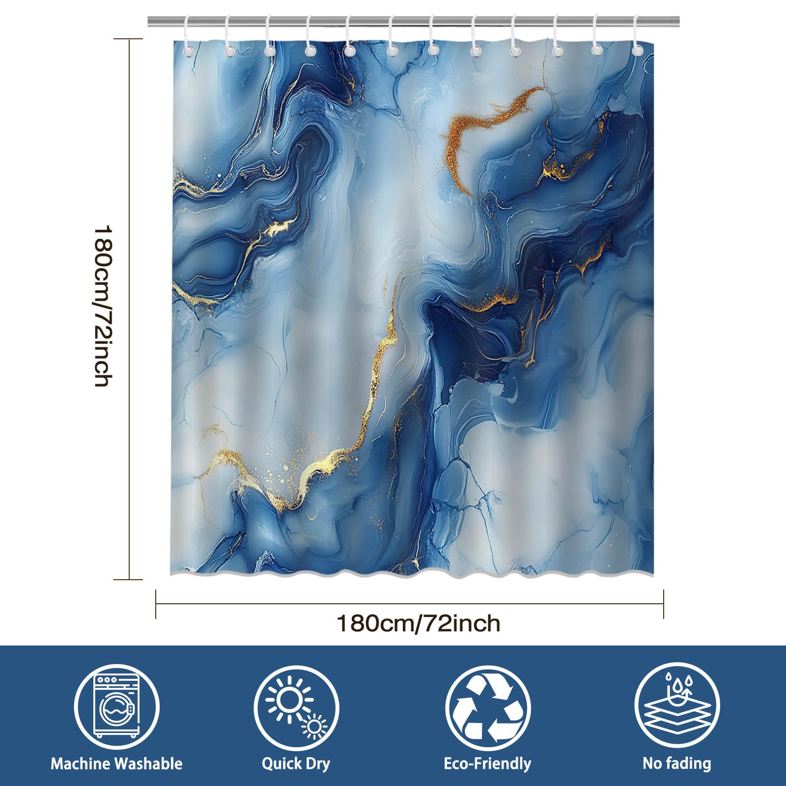 Mocsicka Blue Marble Shower Curtain Abstract Modern Luxury Marble Bathroom Shower Curtain Blue Marble Waterproof Fabric Shower Curtains Bathtub Decor with 12 Hooks 72 X 72 Inch (Blue)