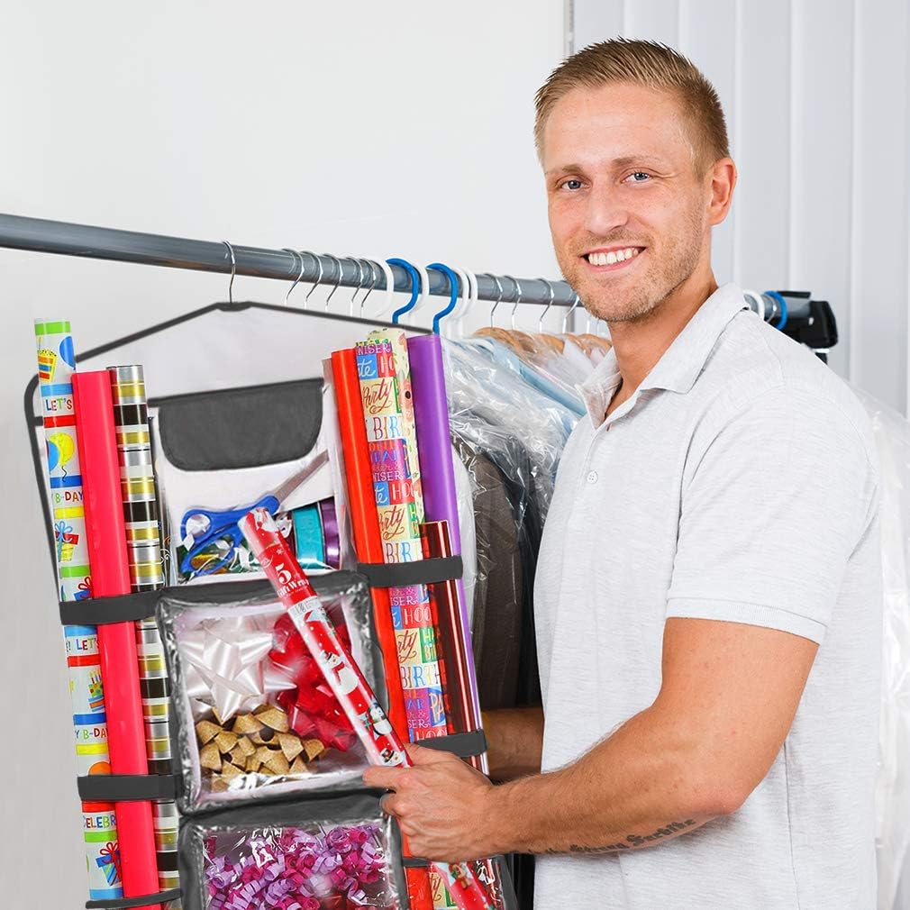 ProPik Gift Wrap Organizer - Double-Sided Wrapping Paper Storage with Multiple Pockets | 40”x17” (Black)