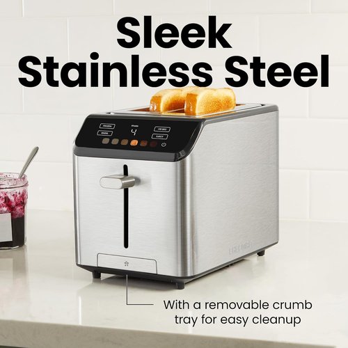 Chefman Smart Touch 2-Slice Digital Toaster - Touchscreen Controls, 6 Shade Settings, Extra-Wide Slots for Thick Breads & Bagels - Stainless Steel