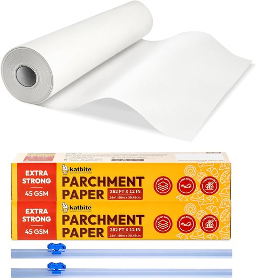 Katbite Heavy Duty Parchment Paper Roll - 12" x 524 ft Non-Stick Baking Paper for Cooking & Grilling
