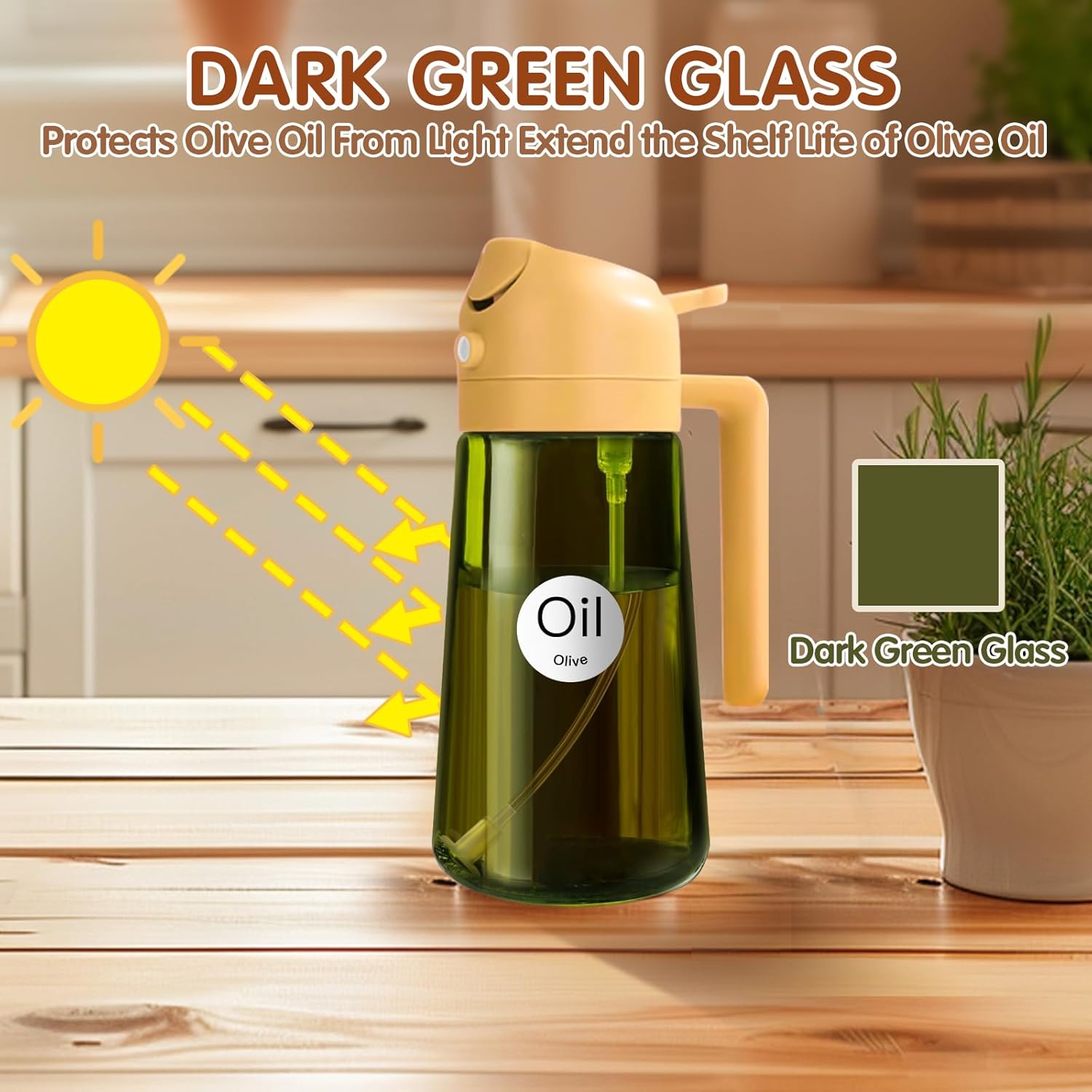 YARRAMATE Dark Green Glass Oil Sprayer - 16oz Light-Blocking Olive Oil Dispenser for Cooking & BBQ