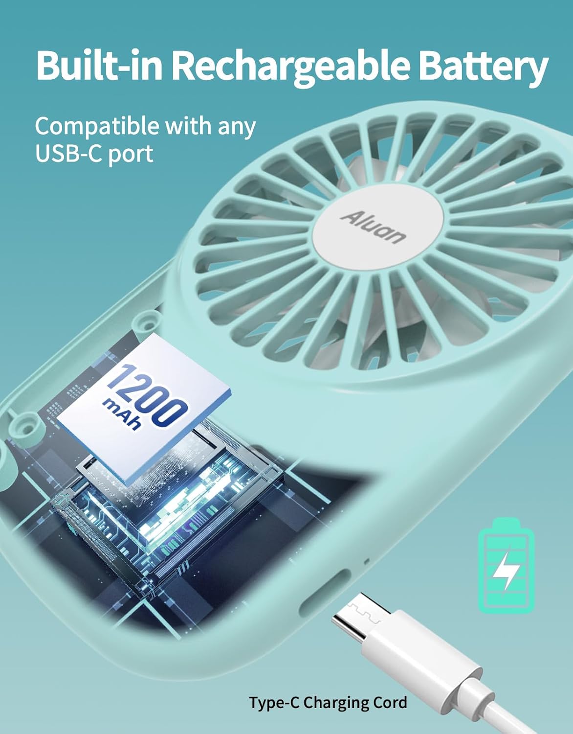 Aluan Handheld Mini Fan - Powerful USB Rechargeable Personal Fan for Home & Travel | Blue
