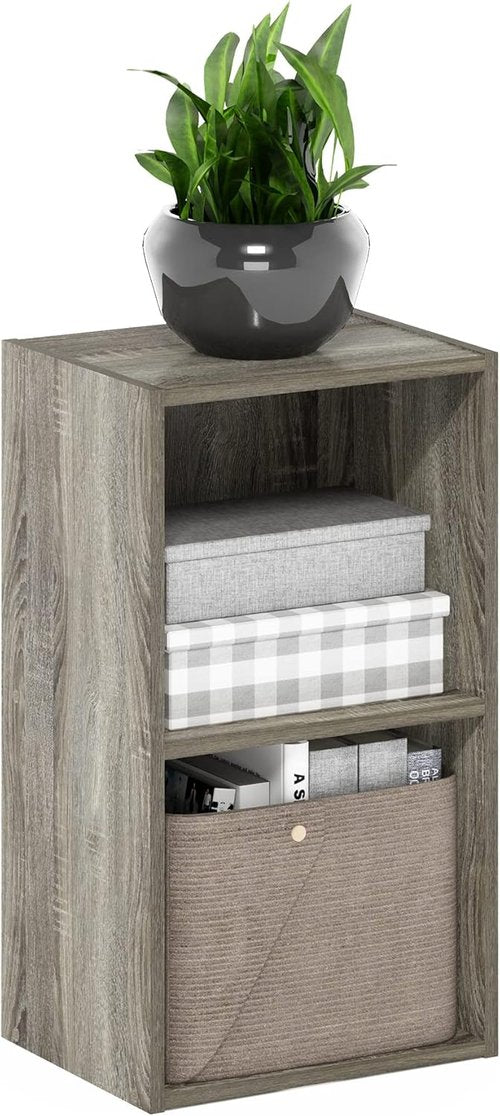 Furinno PASIR 2-Tier Modern Bookshelf - Easy Assembly Open Shelves | French Oak Finish, 9 x 12 x 21