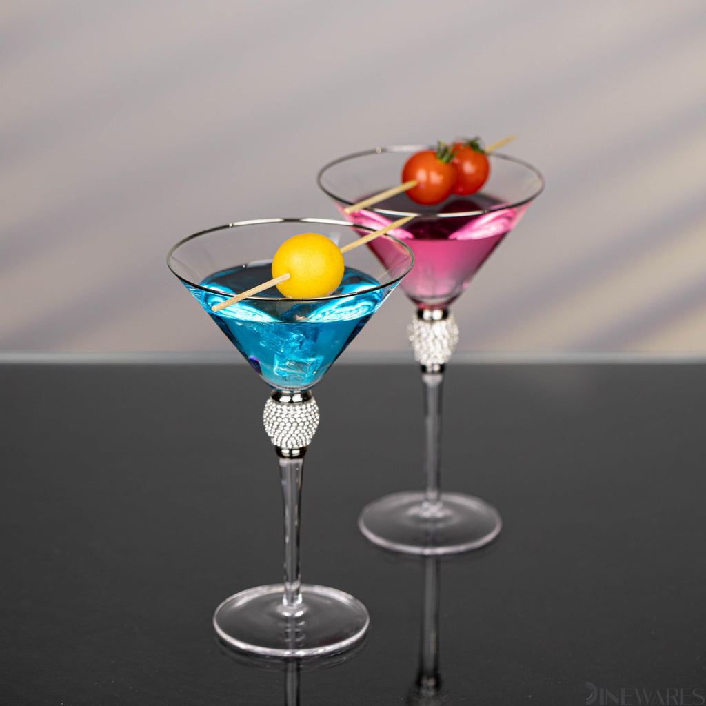 4 Piece Premium Clear Stem Crystal Martini Glasses with Gold Rim and Diamond-like Rhinestones, Elegant 10oz Glassware Set for Cosmopolitan, Vodka, Gin and Other Cocktails, Fancy Manhattan Drinkware
