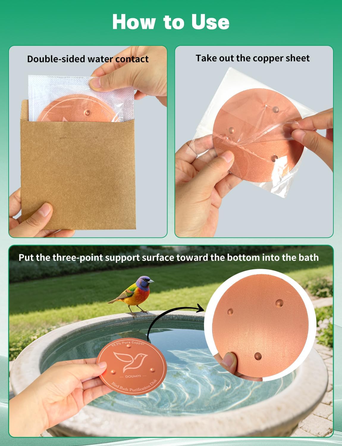 Nature’s Purifier 2-Pack Copper Bird Bath Cleaning Disks - 99.9% Pure Copper, 0.6mm Thick