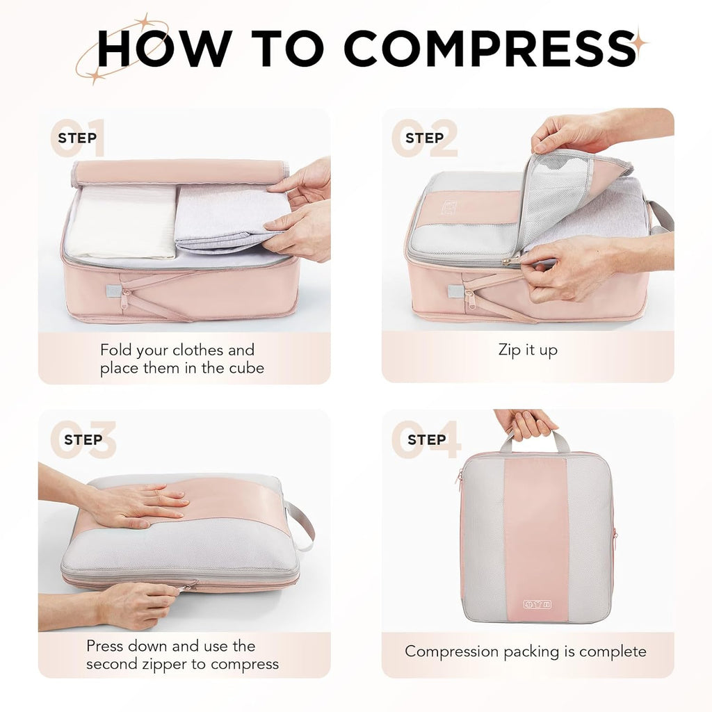 OlarHike Compression Packing Cubes - 10 Set Travel Organizer for Clothes | Space-Saving Beige Bags