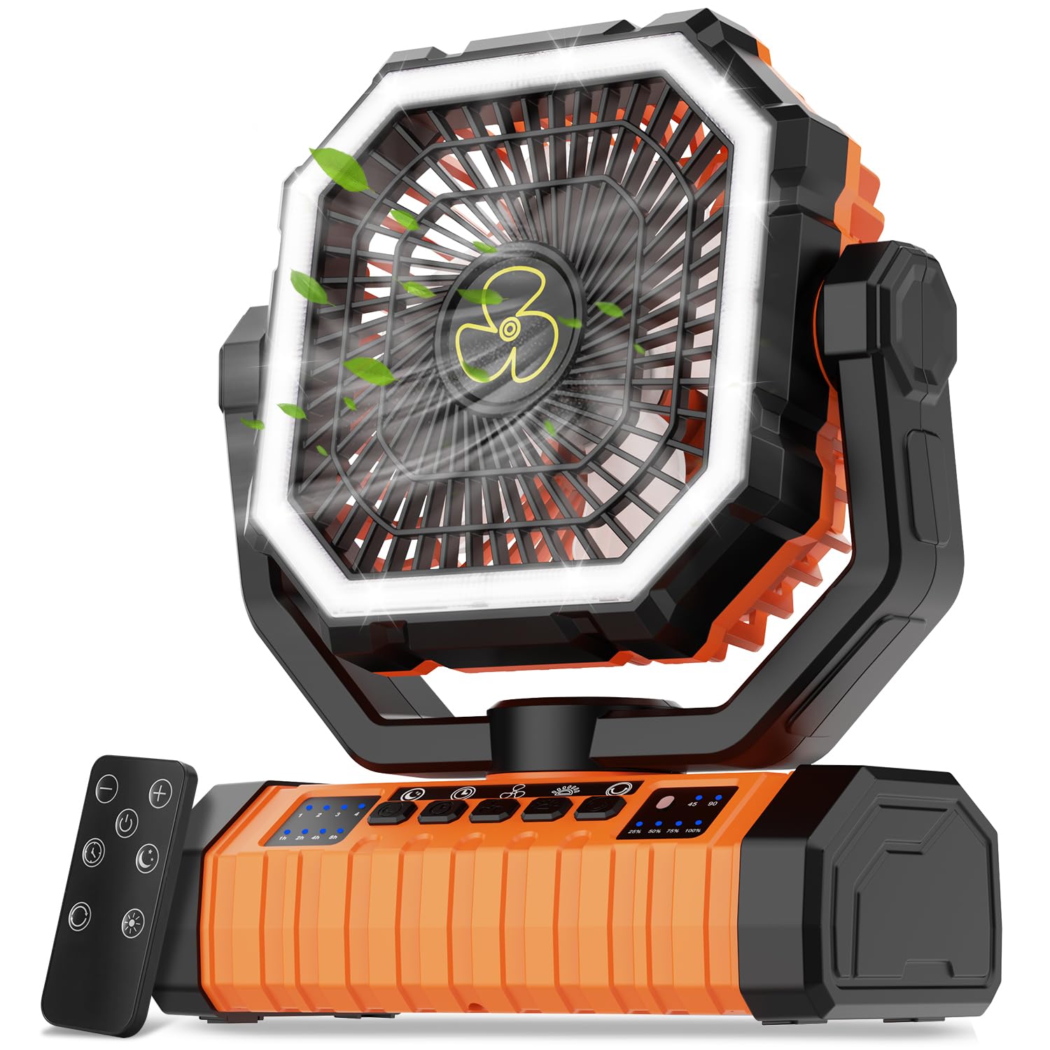 ZioeYiue Camping Fan Rechargeable, 20000mAh Large Battery Powered Fans, 4 Speed Rechargeable Fan with Remote, Cordless Battery Operated Fans with LED Light and Hanging Hook for Camp Tent Beach Outdoor