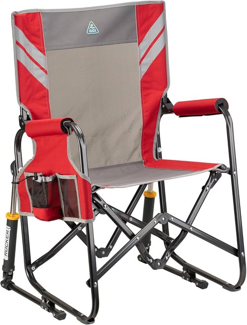 GCI Outdoor Stowaway Rocker - Comfortable Folding Chair in Varsity Red/Gray for Easy Transport
