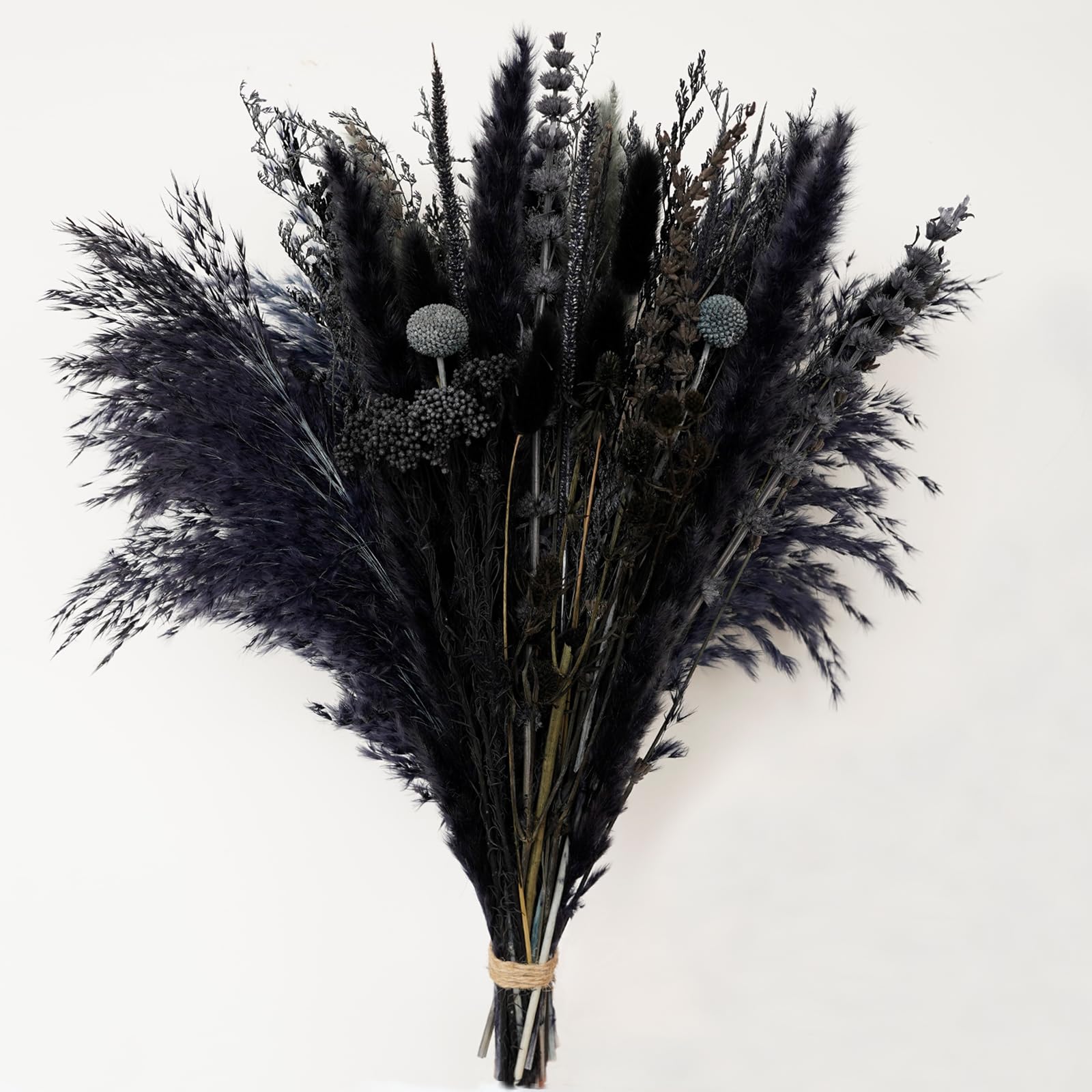 Natural Dried Pampas Grass Bouquet, 17" Black and Dark Grey Dried Flower Bouquet, Mixed with Thistle, Bohemian Style Home Dried Flower Decoration, DIY Assembly