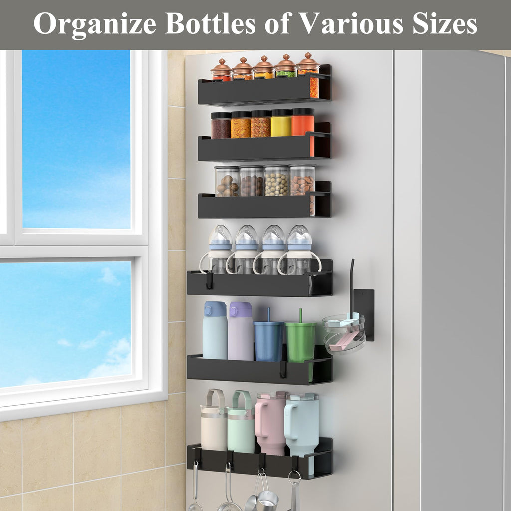 HuggieGems Magnetic Water Bottle Holder for Refrigerator, Cup Holder Organizer for Stanley and Tumbler for Kitchen, 6 Pack, Black