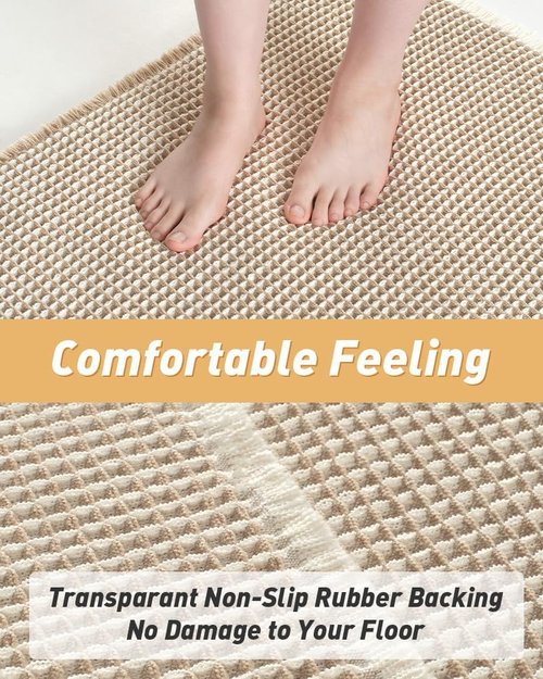 AMOAMI Waffle Bath Mat - Super Absorbent Non-Slip Design | Ultra Soft & Machine Washable, 17" x 24", Brown & Cream