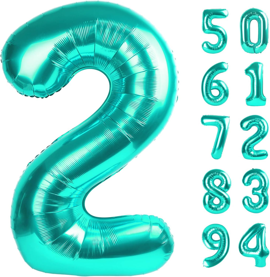Number 2 Balloon by Teal Blue | 40-Inch Birthday Decoration for Second Birthday Party