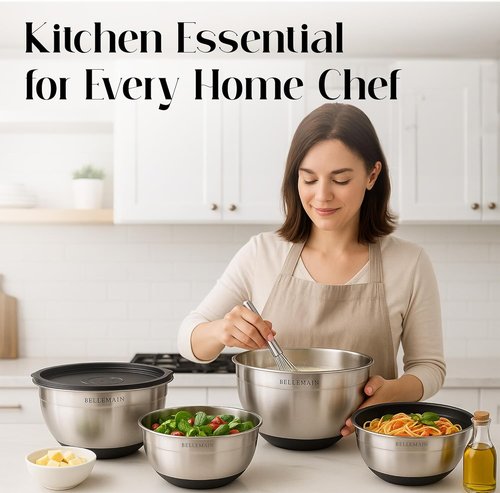 Bellemain Mixing Bowls Set - Stainless Steel Bowls with Airtight Lids | 3-Piece Food Storage Containers