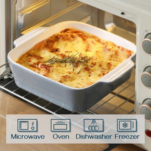 DOWAN 8x8 Ceramic Baking Dish - Versatile Square Casserole Pan with Handle | 2 Quart, Airy Blue