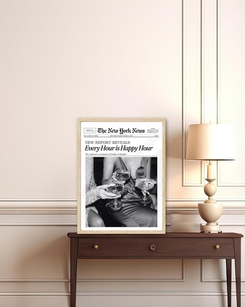 iHery Black Wall Art Print - Trendy Newspaper Design for Home Décor | 12x16in Canvas, Perfect for Living Room