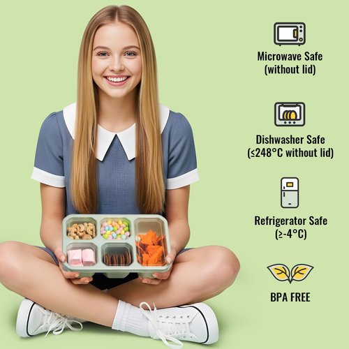 Snuvid 4-Pack Bento Box Adult with Lunch Bag, 5 - Compartment Snack Containers, Reusable Snackle Box with Lids, Meal Prep Containers for Work, Travel and Camping