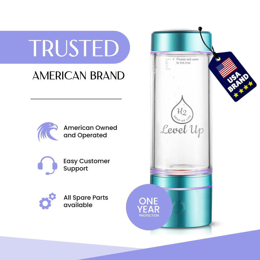 LevelUpWay - Improved Hydrogen Water Bottle Generator – Up to 4000 PPB Pure Hydrogen Water – Dual Chamber SPE PEM Technology – Blue – Enhanced Hydration Solution