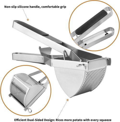 Heavy Duty Potato Ricer - Large 22oz Stainless Steel Masher with Silicone Handle for Perfect Mashed Potatoes