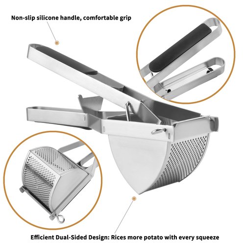 Heavy Duty Potato Ricer, Large 22oz Potato Masher, Stainless Steel Press and Mash Kitchen Gadget for Mashed Potatoes, Spaetzle Maker with Silicone Handle
