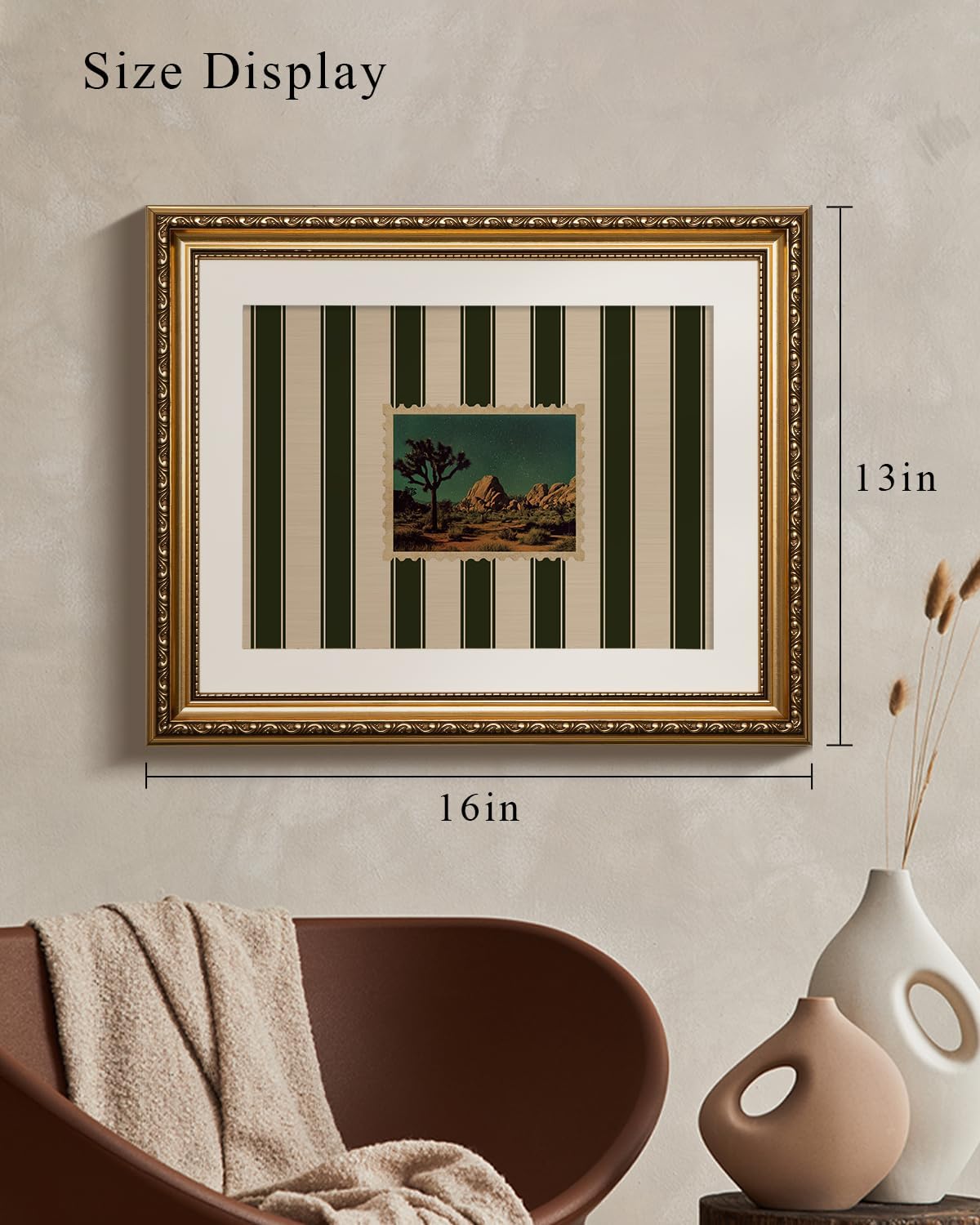 VIYYIEA Gold Framed Wall Art - Vintage Western Scenic Stamps Canvas Print for Home Decor | 16L x 13W