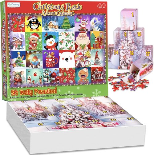 ArtCreativity Christmas Advent Calendar Puzzle | 1000-Piece Jigsaw with 24-Day Countdown for Kids