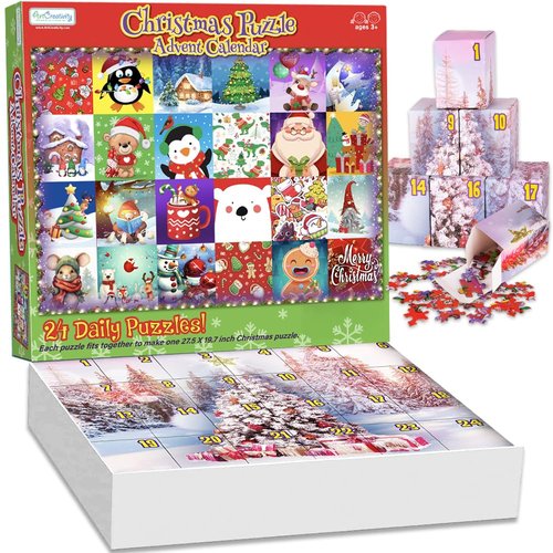 ArtCreativity Christmas Advent Calendar Puzzle 2025-1000 PC Advent Jigsaw Puzzle with 24 Day Countdown to Christmas - Kids Holiday Puzzle Advent Calendar 2025