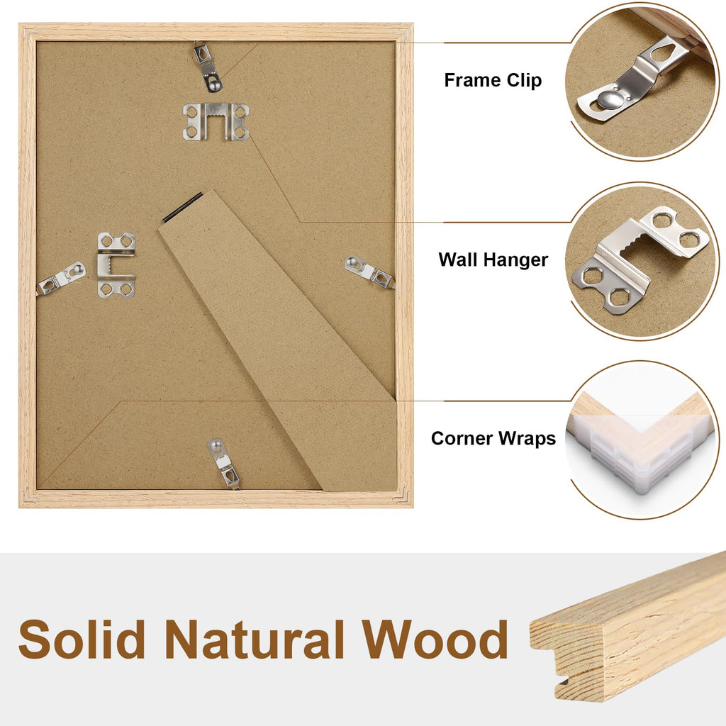 Vittanly 8x10 Picture Frame Set of 2, Solid Wood Frame for Wall or Tabletop, Display Photo 5x7 with Mat or 8x10 without Mat, Natural