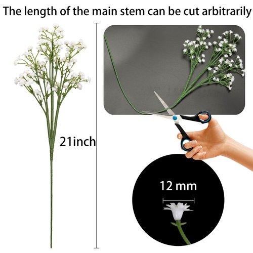 LYRWI 10PCS 21-inch Sturdy Artificial Baby’s Breath Flowers - Non-Shedding Design for Wedding/Home Decor, Realistic Faux Gypsophila with Reinforced Stem Base
