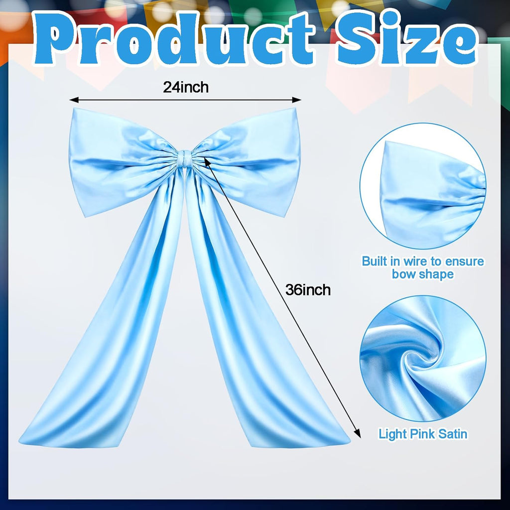 Wavwavw Sky Blue Large Bow Decor - Giant Satin Ribbon Tie for Party & Wedding | 24 x 36 Inches