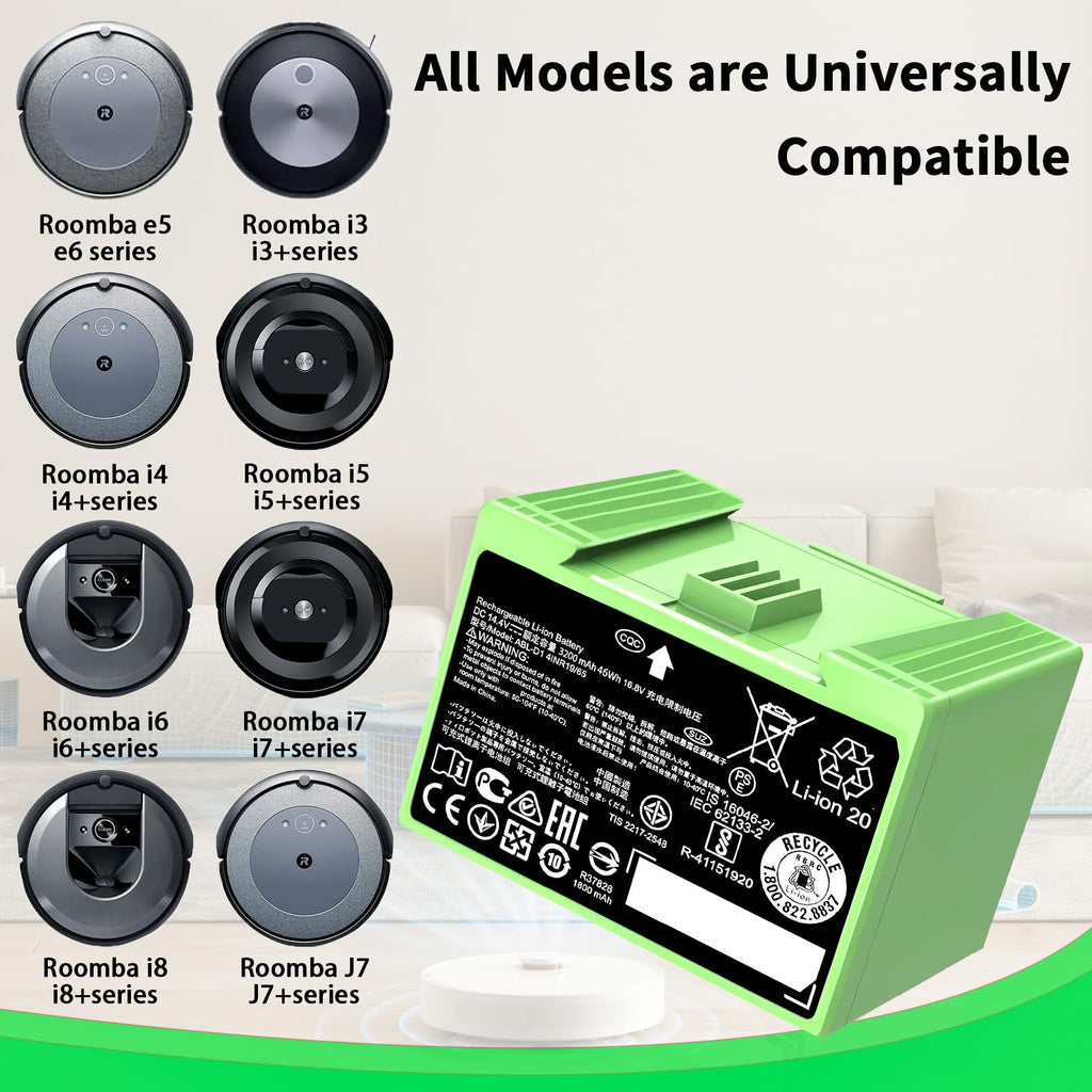 High Capacity for Roomba i7 Battery Compatible with iRobot Roomba i and e j Series, for J7 i7 i7+ i8 i8+ i6 i5 i4 i4+ i3 i3+ i7158 J7 7150 7550 and e5 e6 e5150 e5152 e6198 5511 ABL-D1 ABL-D2 14.4V