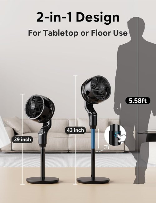 JRD Oscillating Standing Fan - 70° Quiet Pedestal Fan with Remote | 39-43" Adjustable Height, 32 Speeds
