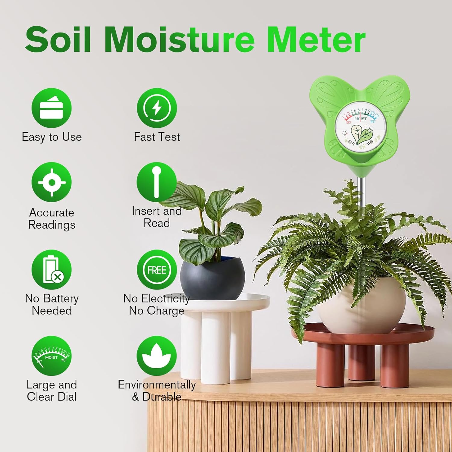 UNIWA Soil Moisture Meter - Essential Plant Water Monitor for Indoor & Outdoor Gardening | No Battery Required