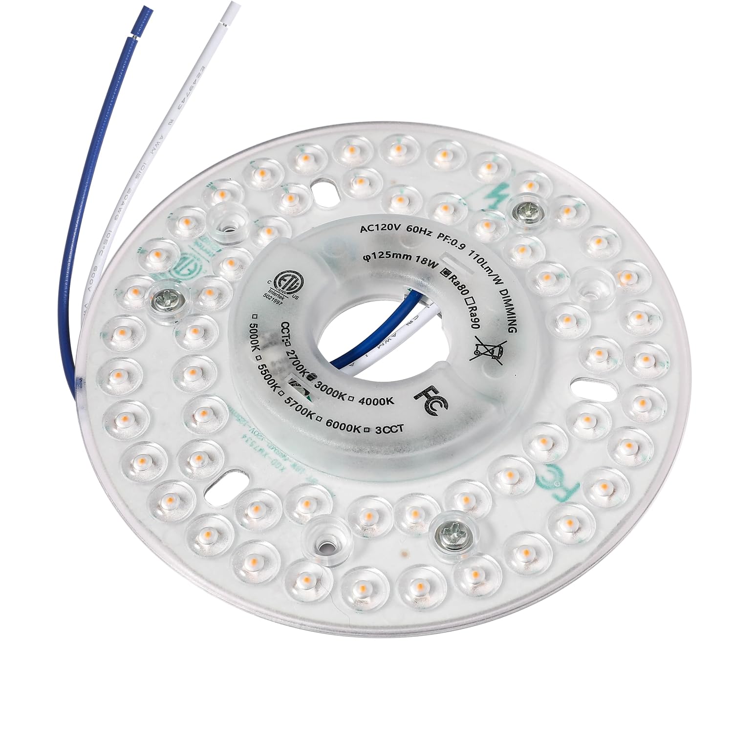 Ledytech 4.92'' LED Ceiling Fan Light Retrofit Kit, Ceiling Flush Light, Ceiling Light Replacement Panel PCB Dimmable 18W 2200LM 3000K (Warm White 3000K)
