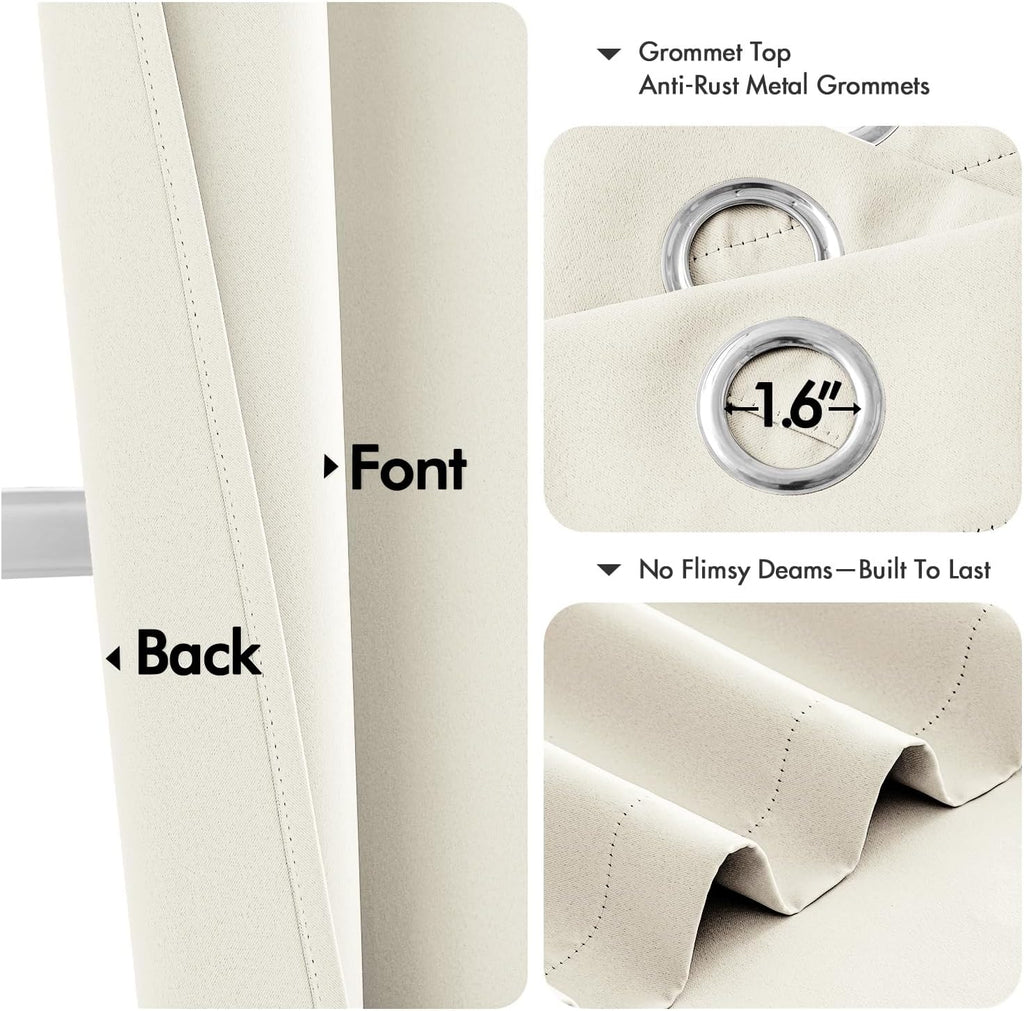 MIULEE Cream Blackout Curtains - Thermal Insulated Room Darkening Drapes | 63-Inch Grommet Panels
